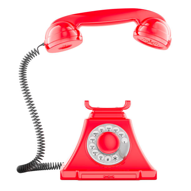 Red vintage phone with lifted handset receiver. 3D rendering isolated on white background