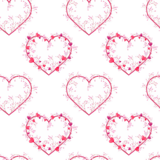 istock Seamless pattern with hearts made of red roses painted with watercolors. 2181403163
