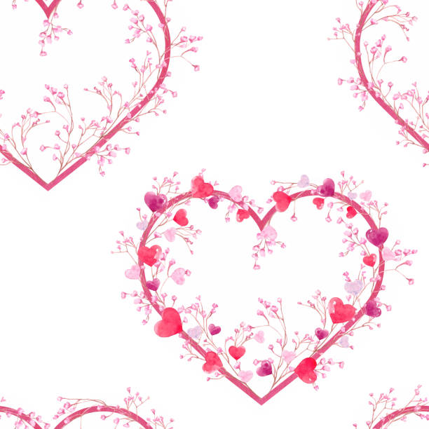 istock Seamless pattern with hearts made of red roses painted with watercolors. 2181403811