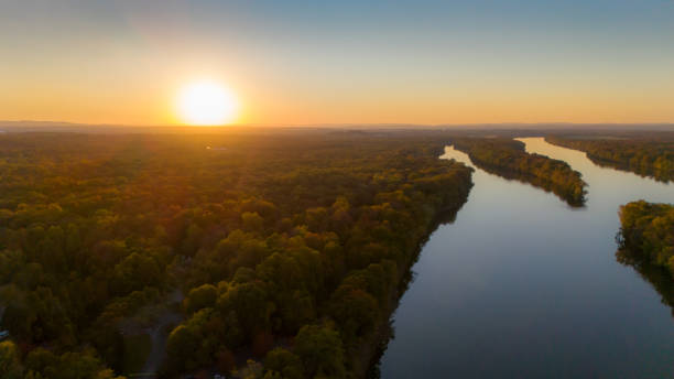 Aerial View of sunset over Potomac River