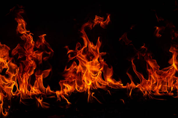 istock Fire flames on black background. Fire burn flame isolated, abstract texture. Flaming effect with burning fire. 2181416511