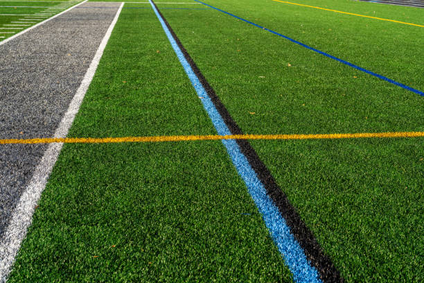 istock Image of a sideline on a multi-use  synthetic turf field with multiple sports. 2181418595