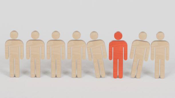 istock Stand out from the crowd and different creative idea concepts , One glowing light man standing with arms wide open among other people with reflections and shadows.3D rendering on white background. 2181424383