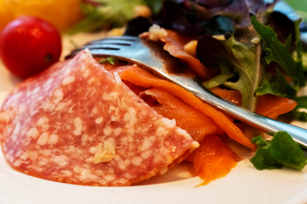 Smoked salmon, Salami and salad