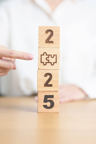 istock 2025 block with jigsaw puzzle icon. Business Process, Team, teamwork, Goal, mission, Resolution, strategy, plan, Action, partnership, and New Year start 2181439585