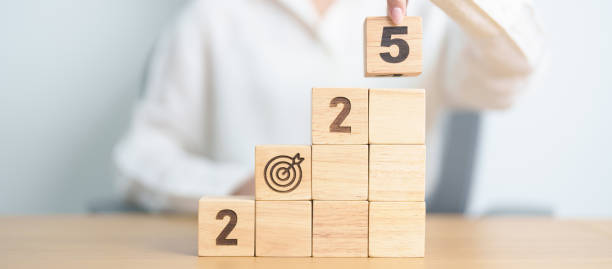 istock 2025 year block with dartboard icon. Goal, Target, Resolution, strategy, plan, Action, mission, motivation, and New Year start concepts 2181439615