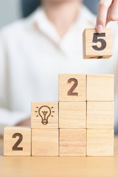 istock 2025 year block with lightbulb. Business Idea, Creative, Thinking, brainstorm, Goal, Resolution, strategy, plan, Action, change and New Year start concepts 2181439622