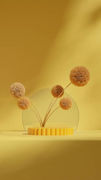 istock circle backdrop, rendering 3d blank mockup yellow color curved cylinder podium in portrait 2181441496