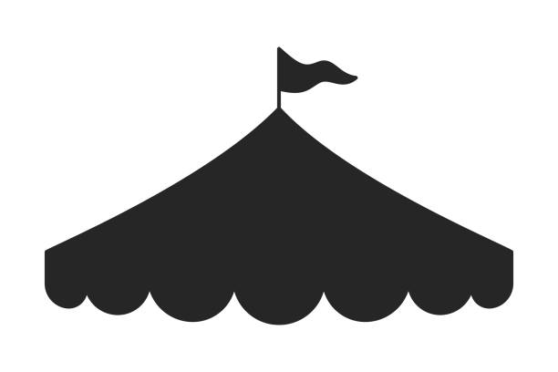 ilustraciones, imágenes clip art, dibujos animados e iconos de stock de vector de silueta de carpa de carpa grande - carpa de circo