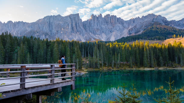 istock Exploring tranquil waters and towering peaks in the Dolomites, Italy at sunrise 2181456918
