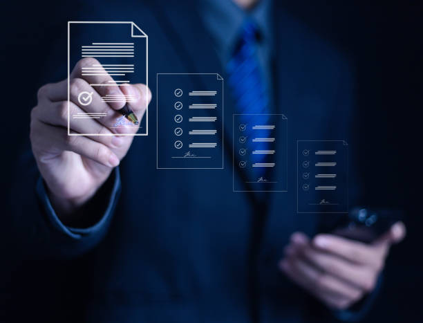 istock Businessman signing electronic document on digital document. Electronic signature concept. Electronic signature concept. 2181459428