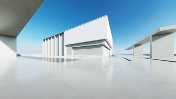 istock 3d render of abstract modern concrete white architecture with empty cement floor, minimal exterior, car presentation background 2181461285