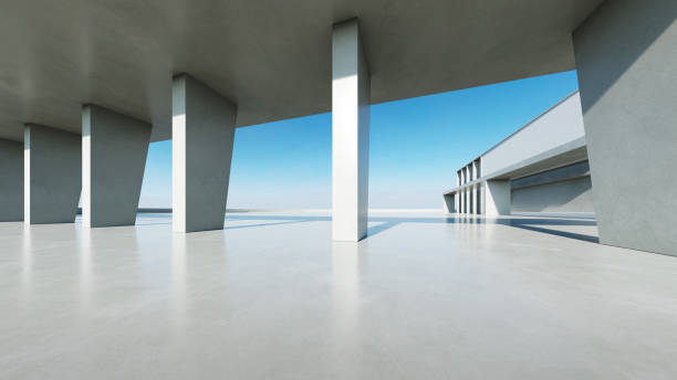 istock 3d render of abstract modern concrete white architecture with empty cement floor, minimal exterior, car presentation background 2181461288