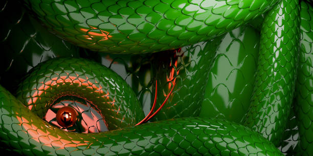 istock Chinese New Year banner template with a snake on green background. 3d render. 2181461353
