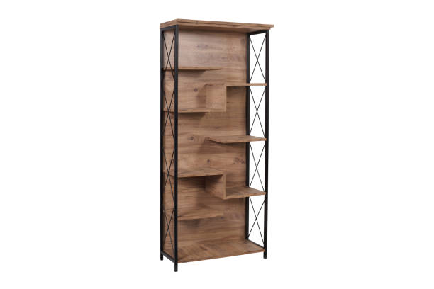 istock Rustic Wood Bookshelf with Open Shelves and Metal Frame, Industrial-Style Storage Unit for Home or Office 2181466784