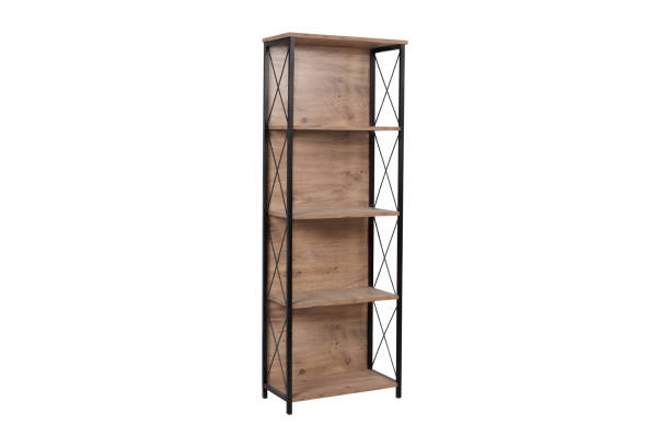 istock Rustic Wood Bookshelf with Open Shelves and Metal Frame, Industrial-Style Storage Unit for Home or Office 2181466793