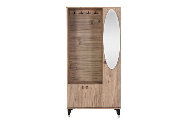 istock Modern Wooden Wardrobe with Mirror and Hooks - Stylish Storage Solution for Bedrooms and Entryways 2181469786