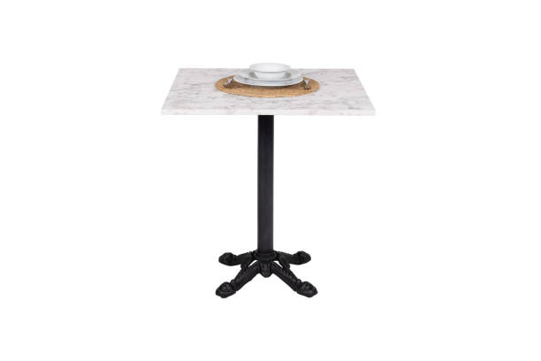istock Elegant Square Marble Top Bistro Table with Black Pedestal Base and Tableware Set - Perfect for Dining, Cafes, and Restaurants 2181473557