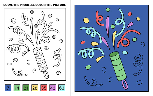 Firecracker Color Sheets Solve The Problem Color The Picture Firecracker Coloring Book Vector ...