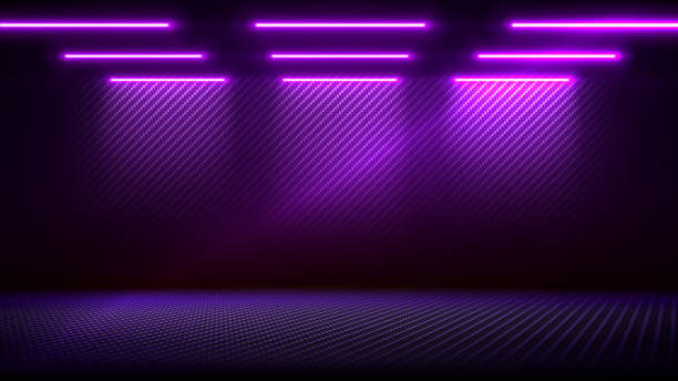 istock Studio interior with carbon fiber texture. Modern carbon fiber textured pink purple black interior with light. Background for mounting, product placement. Vector mockup, background, template 2181482252