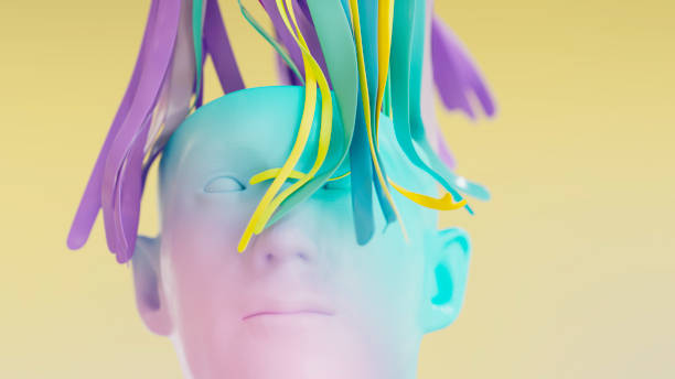 Artificial abstract human head, Mental health influenced by AI, VR, Digitalization