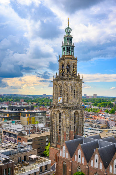 istock Martinitoren in Groningen city skyline panoramic view with a dramatic sky above 2181485689