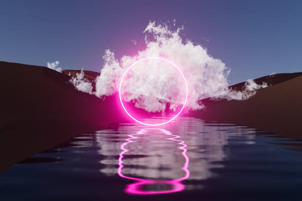 istock A pink glowing circle is floating in the water 2181486917