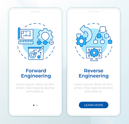 Forward Vs Reverse Engineering Blue Onboarding Mobile App Screen Stock ...