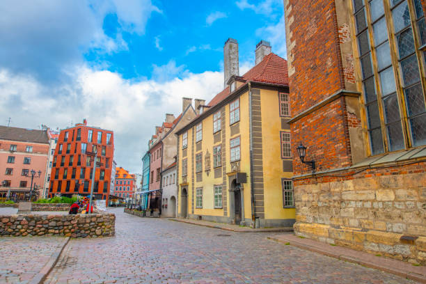 Old street in old Riga. The city is capital of Latvia that is well known to be a very popular tourism destination in the Baltic region