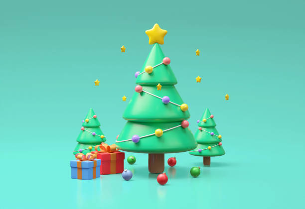 istock 3D illustration with Christmas tree icon with decorated stars and decorative balls. Including gift boxes of happiness and fun concept during Christmas season isolated on white background. 2181489455