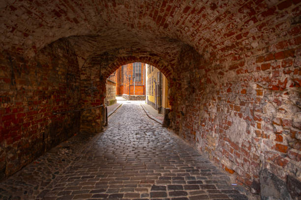 Old street in old Riga. The city is capital of Latvia that is well known to be a very popular tourism destination in the Baltic region