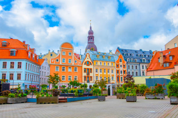 Old street in old Riga. The city is capital of Latvia that is well known to be a very popular tourism destination in the Baltic region