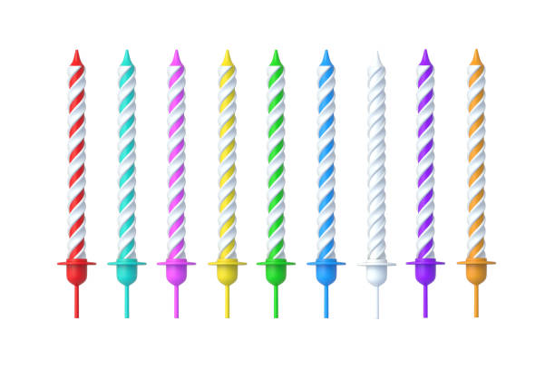 istock Set of multicolored candles for birthday cake isolated on white background. Celebration accessories. Top view. 3d render 2181491435