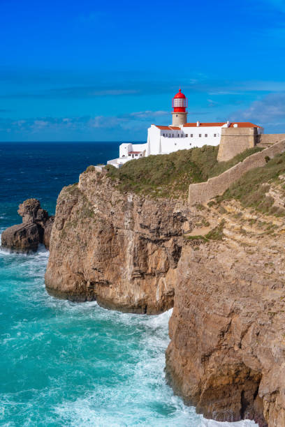 istock San Vicente Cape lighthouse overlooking the rugged cliffs and Atlantic Ocean near Sagres, Portugal on a sunny day 2181493416