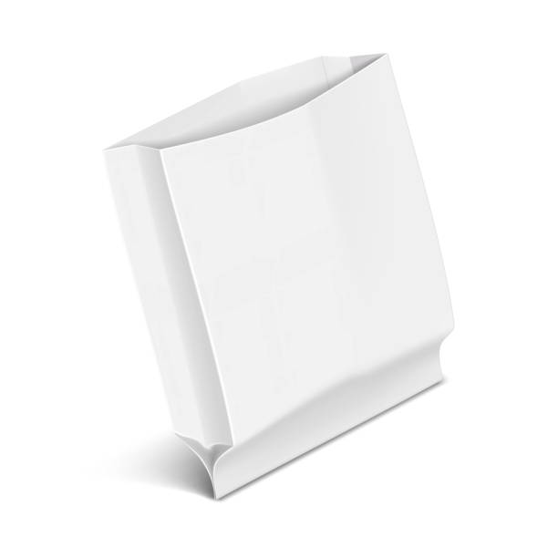 istock White blank open paper bag. 3d mockup. Greaseproof pouch package holder for takeout fast food meals. Realistic vector mock-up. Template for design 2181496196