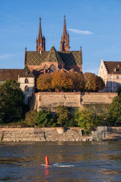 Beautiful quayside on the Rhine river in Basel in Switzerland.