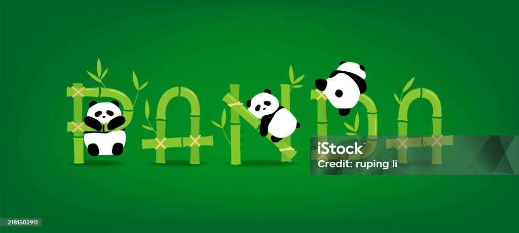 Bamboostyle Panda Text With Panda Decorations Stock Illustration ...