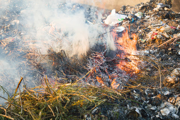 istock Burning of garbage in garbage dumps. which causes smoke pollution disease.Air pollution, environmental problems,Respiratory disease. Focus on smoke. Noise. Exposure. Similar others 2181506669