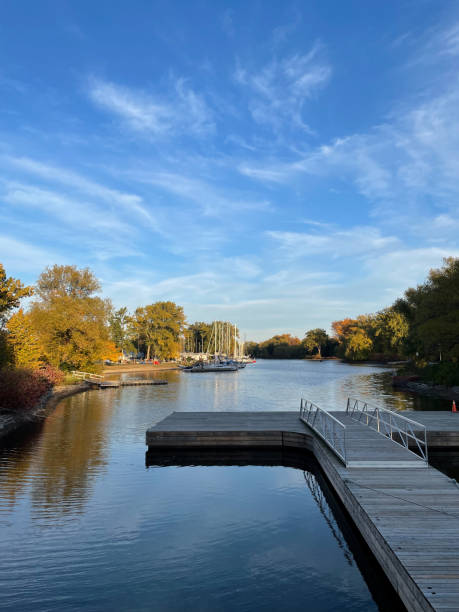 istock Wooden lake deck, autumn on the lake 2181506868
