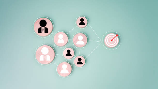 istock Dartboard and red arrow connection linkage with human icon for customer focus target group and customer relation management concept, Target customer, Marketing plan and strategies. 2181507976