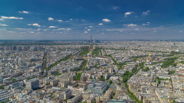 istock Aerial view from Montparnasse tower with Eiffel tower and La Defense district on background timelapse in Paris, France. 2181512861