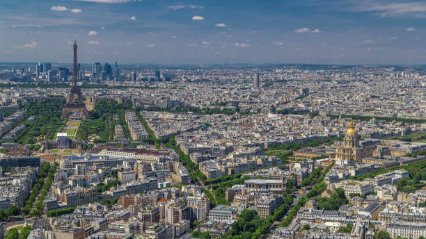 istock Aerial view from Montparnasse tower with Eiffel tower and La Defense district on background timelapse in Paris, France. 2181513240