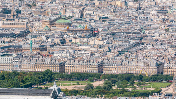 istock Top view of Paris skyline from observation deck of Montparnasse tower timelapse. Main landmarks of european megapolis. Paris, France 2181514021