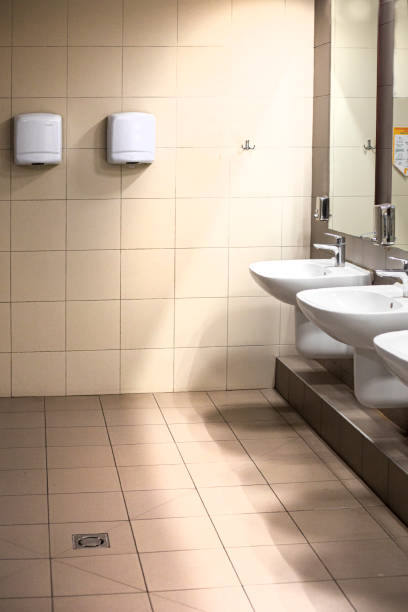 istock modern interior with sinks and toilets in a supermarket 2181514646