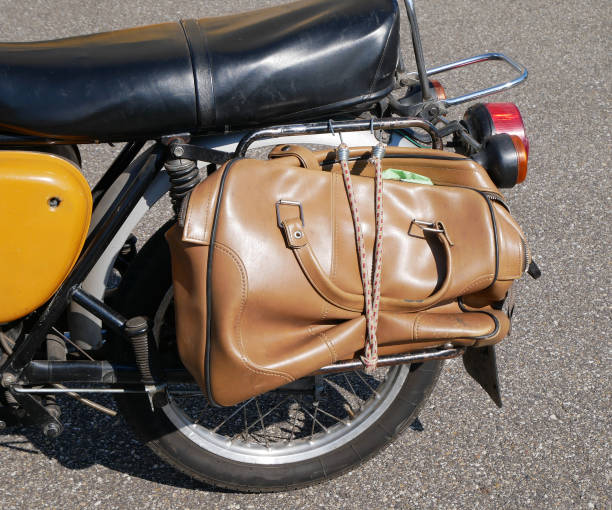 Bag on the side of an old motorcycle