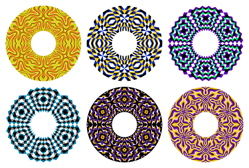 Moving Complementary Patterns Vector Set Of Hypnotic Circular Patterns Colorful Frames With Optical ...