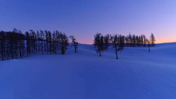 Hokkaido, Japan - December 21, 2023:  Illuminated Blue pond in Biei, Hokkaido, Japan