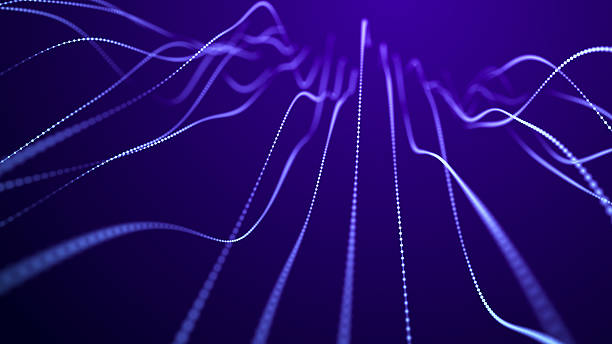 Dynamic wave of abstract intertwining dots and lines in space. 3D