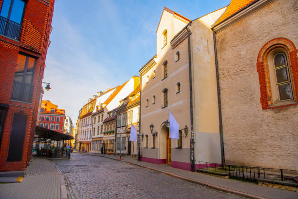 Old street in old Riga. The city is capital of Latvia that is well known to be a very popular tourism destination in the Baltic region