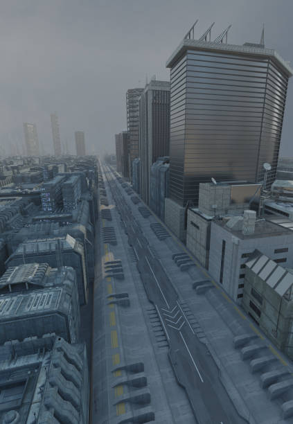istock Future City - Aerial View Along the Empty Roadway 2181543931